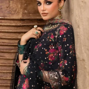 Charizma 3-Piece Ready to Wear Embroidered Raw-Silk Suit CMA-5-029A Black