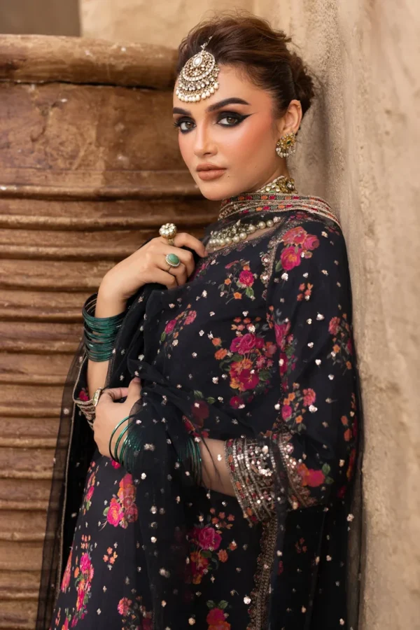 Charizma 3-Piece Ready to Wear Embroidered Raw-Silk Suit CMA-5-029A Black