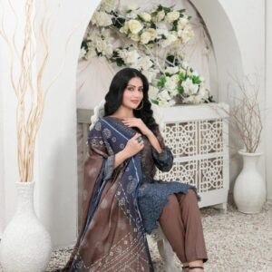 TAWAKKAL FABRICS Tahnia 3-Piece Stitched BROWN D-3168