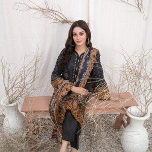 TAWAKKAL FABRICS Tahnia 3-Piece Stitched BLACK D-3161