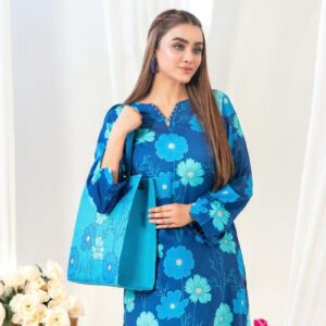 Tawakkal 2-Piece Ready to Wear Swiss Digital Printed With Hand Bag GLO Vol 2 D-1556 – Blue