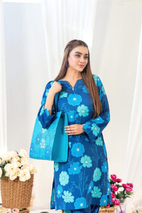 Tawakkal 2-Piece Ready to Wear Swiss Digital Printed With Hand Bag GLO Vol 2 D-1556 – Blue