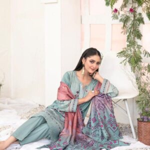 Tawakkal Fabrics 3-Piece Stitched Sage Green D-3704