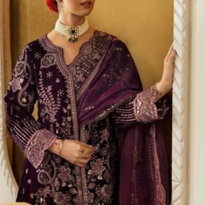3-PIECE RAMSHA STITCHED EMBROIDERED VELVET V-605