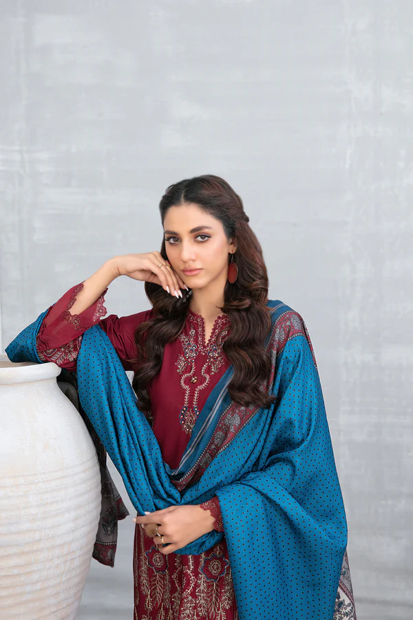 3-PIECE TAWAKKAL FABRICS STITCHED MUHSINA EMBROIDERED STAPLE – DIGIAL PRINTED DUPATTA – D-5490