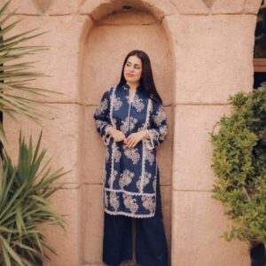 Navy blue embroidered 2-piece suit
